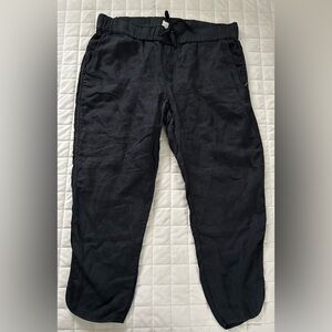 Caslon Women's 100% Linen Cropped Elastic Waist Pull On Pants Black petite large
